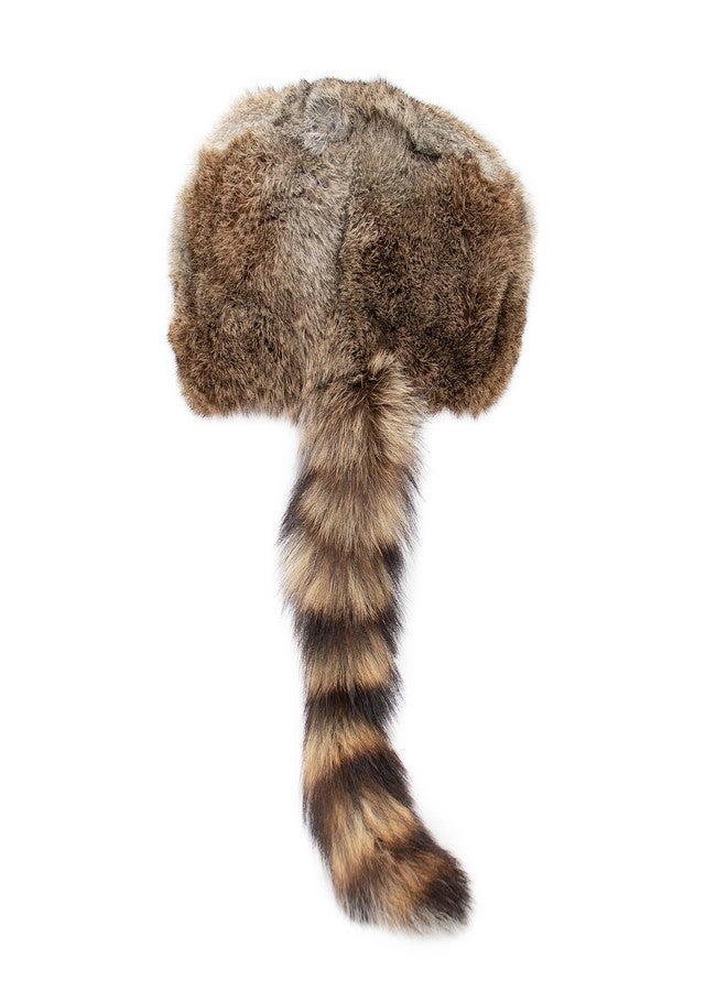 Surell Coonskin Davy Crockett Hat - 100% Real Rabbit Fur Crown - Raccoon Tail Winter Hat - Unisex, Brown - Image 2